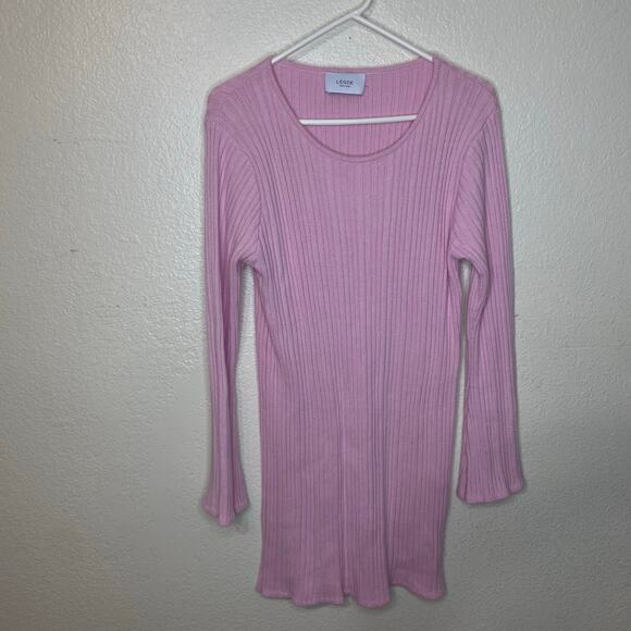 Legoe Heritage Maternity Pink Ribbed Bell Sleeve Mini Sweater Dress Sz 1 (US M) - Picture 1 of 8